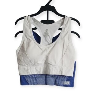 NWT NEW BALANCE 2 PACK SPORTS BRA BLUE AND WHITE RACERBACK TAGLESS PADDED SIZE M